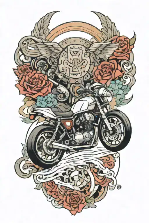 Mustang, supra MK4 driving along, motosiklet motorcycle tattoo inspired tattoo design idea