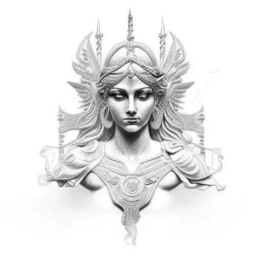 Nike goddess statue fine line tattoo design idea