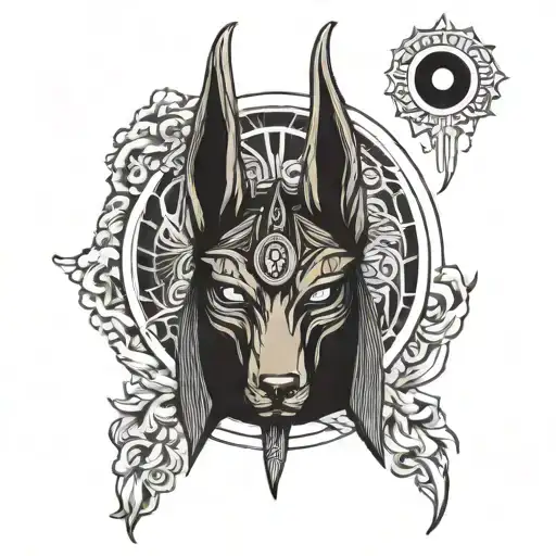 anubis with evil eye tattoo design idea