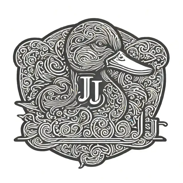 rubber duck with letter JJ tattoo design idea