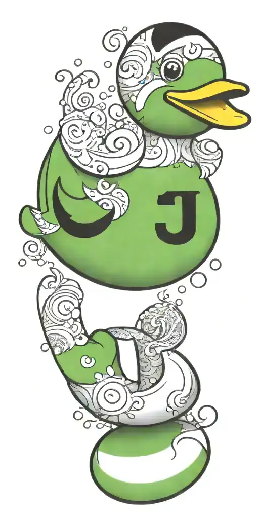 rubber duck with letter JJ tattoo design idea
