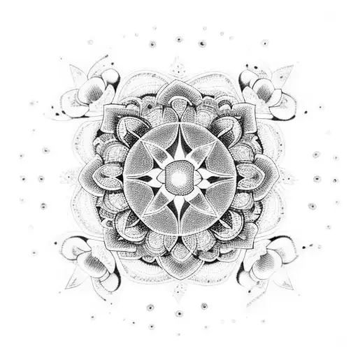 A dotwork mandala with two smaller mandalas inside, symbolizing the individuality of each sister within the unity of sisterhood tattoo design idea