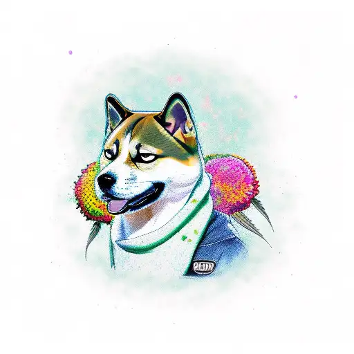 Shiba Inu with weed tattoo design idea