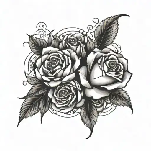 patchwork sleeve with roses tattoo design idea
