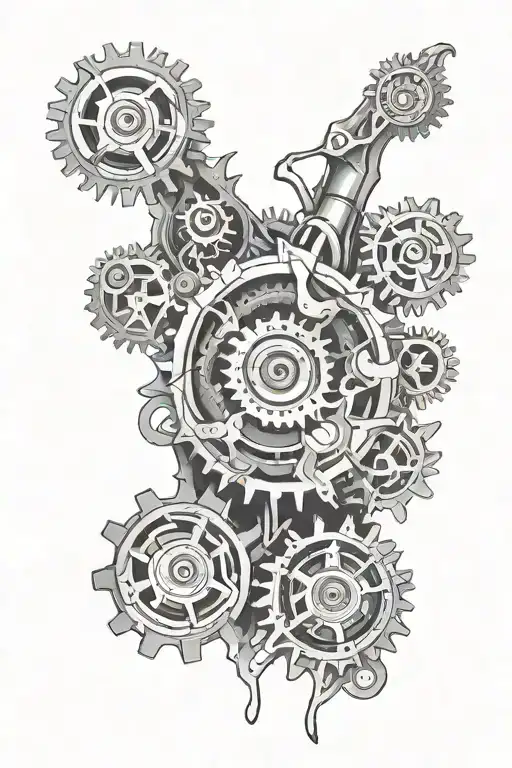 bio mechanical skin tearing with gears inside tattoo design idea