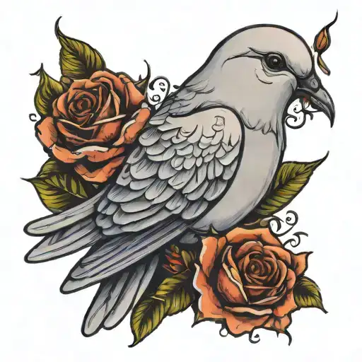 dove holding rose in mouth tattoo design idea