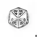 the dice Magic the gathering mana symbols inside a ribbon tattoo design idea