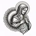 virgin mary crying with half moon and sun on top of her tattoo design idea