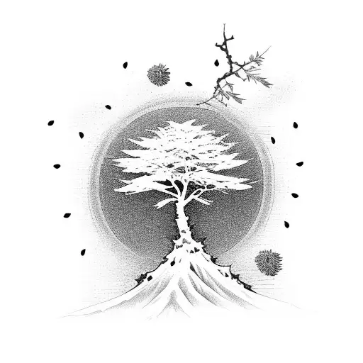 japanese tree with red berries tattoo design idea