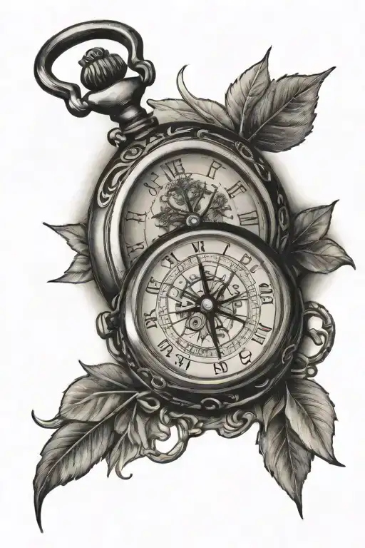 Family tree, pocket watch, compass tattoo design idea