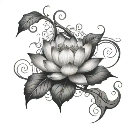 lotus flower with vines branching out tattoo design idea
