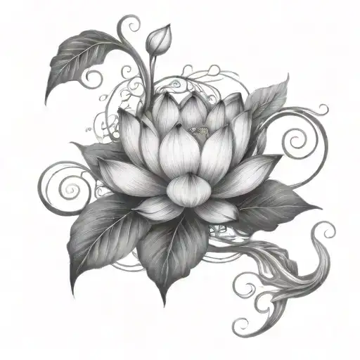 lotus flower with vines branching out tattoo design idea