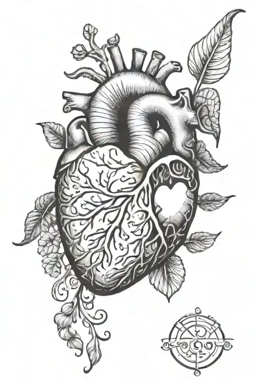 heart and a medium-sized brain (the organs) at both ends tattoo design idea