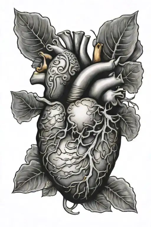 heart and a medium-sized brain (the organs) at both ends tattoo design idea