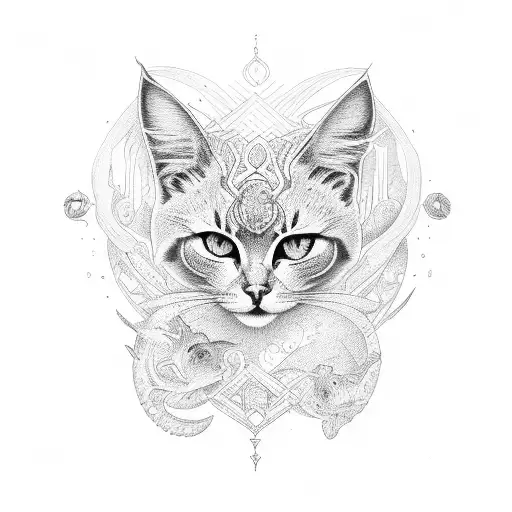 Lilith surrounded by gatos tattoo design idea