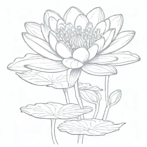 water lily flower with stem and number 4 leaf clover tattoo design idea