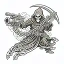 grim reaper using a mounted machine gun  tattoo design idea