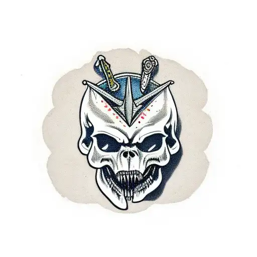 trex skull with sword tattoo design idea