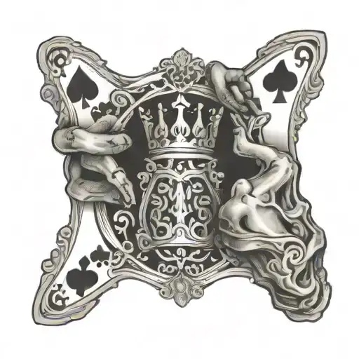 bone hand holding 3 playing cards all kings tattoo design idea