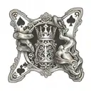 bone hand holding 3 playing cards all kings tattoo design idea