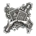 bone hand holding 3 playing cards all kings tattoo design idea