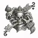 bone hand holding 3 playing cards all kings tattoo design idea