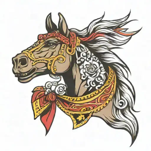 mean horse head wearing a bandana tattoo design idea
