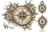 compass over old world map outline tattoo design idea