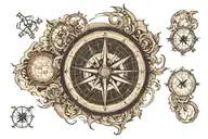 compass over old world map outline tattoo design idea