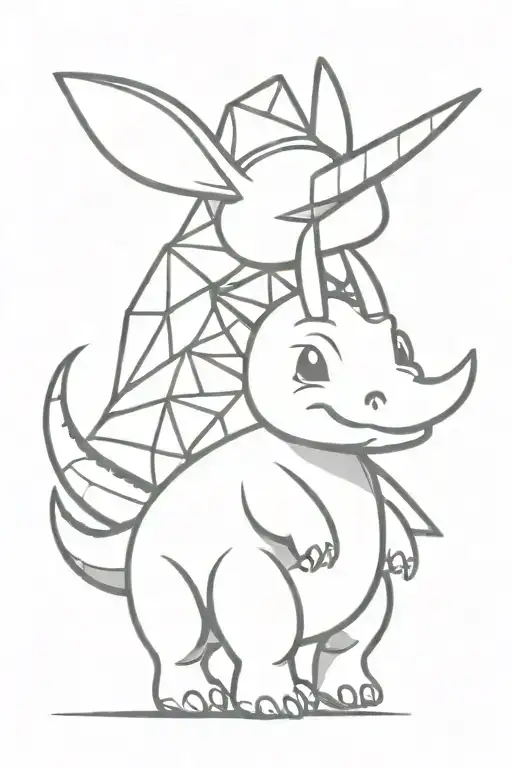 cartoon triceratops riding a simple paper airplane flying tattoo design idea