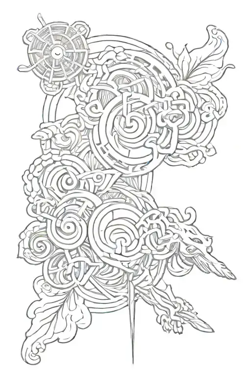 japanese and nigerian symbols intertwined tattoo design idea