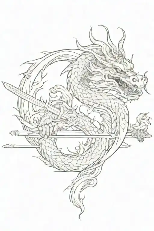 japanese dragon wrapped around vertical samuri sword tattoo design idea