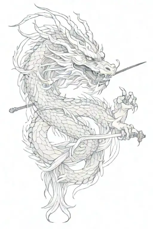 japanese dragon wrapped around samuri sword tattoo design idea
