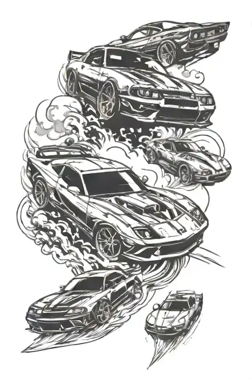 drift cars and speedboats tattoo design idea
