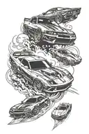 drift cars and speedboats tattoo design idea