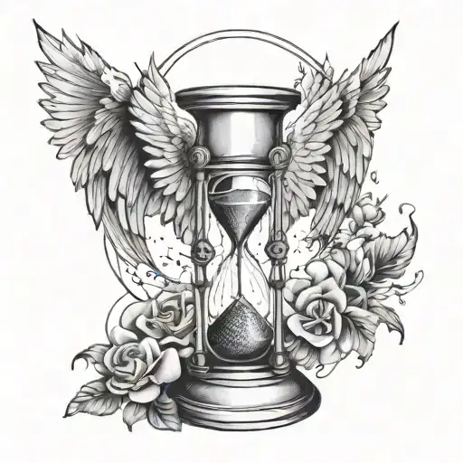 hourglass with wings 1/2  angel 1/2 demon  tattoo design idea