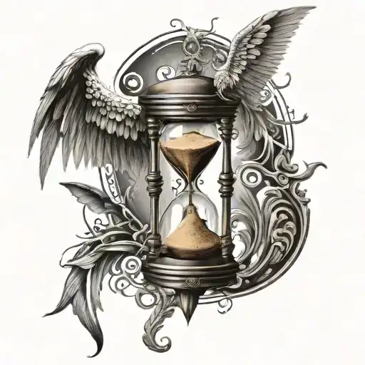 hourglass with wings 1/2  angel 1/2 demon  tattoo design idea