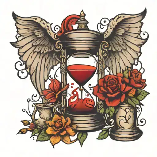 hourglass with wings 1/2 angel 1/2 demon  tattoo design idea