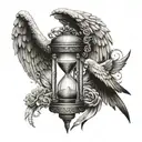 hourglass with wings 1/2  angel 1/2 demon  tattoo design idea