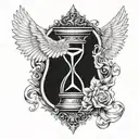 hourglass with wings 1/ angel 1/2 demon  tattoo design idea