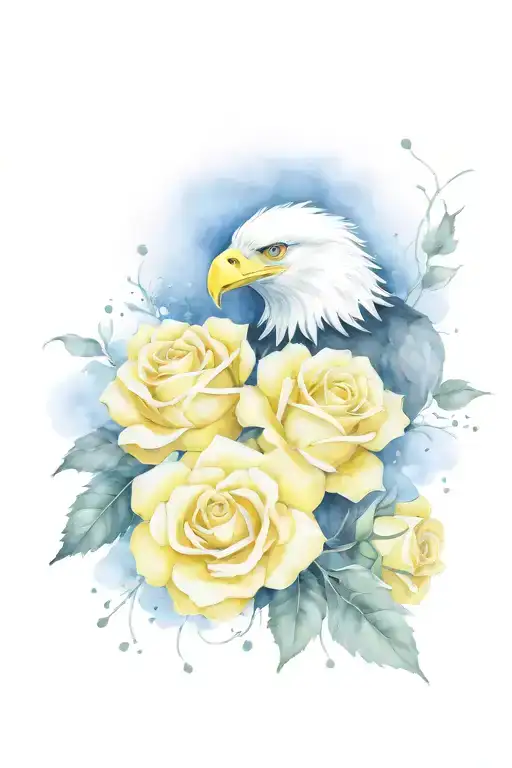 eagle yellow roses tattoo design idea