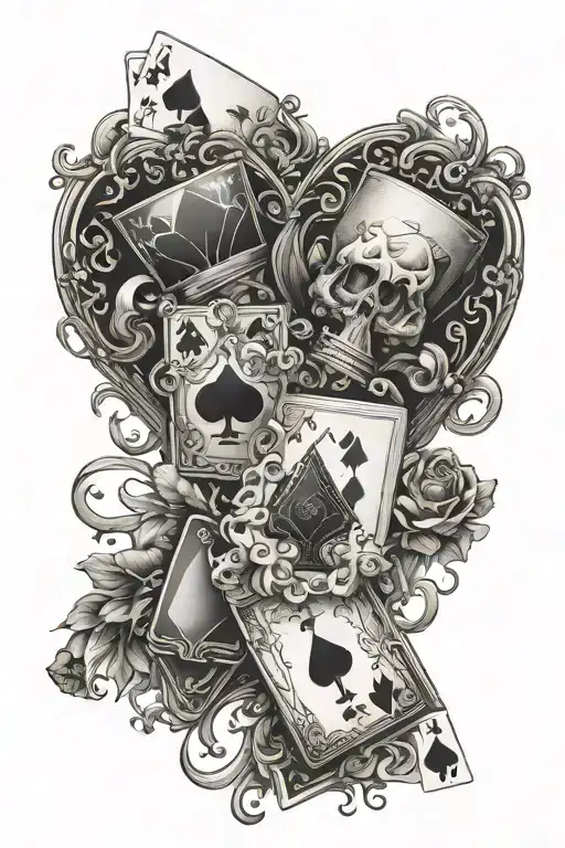 Create a tattoo that represents the bond between a grandparent and grandchild through the shared love of playing cards, with the symbols intertwined in a meaningful way tattoo design idea