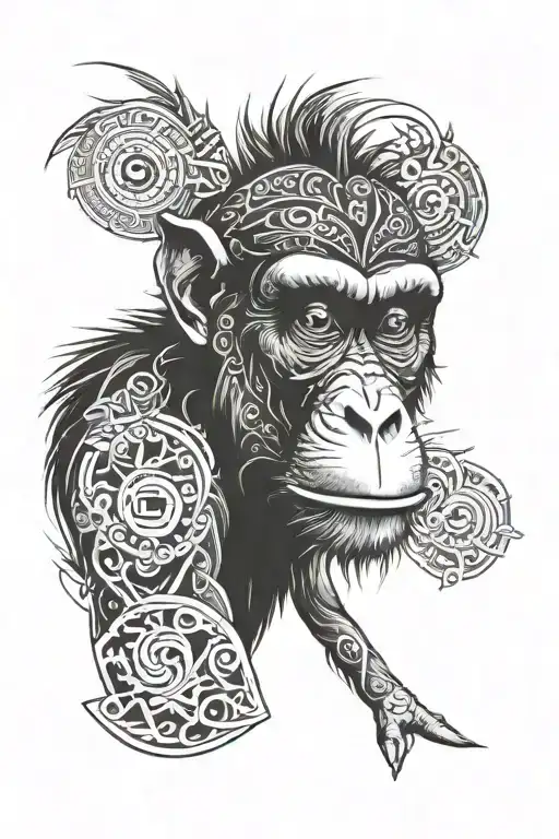 Monkey’s face with intense eyes and agresive sharp theeth   tattoo design idea