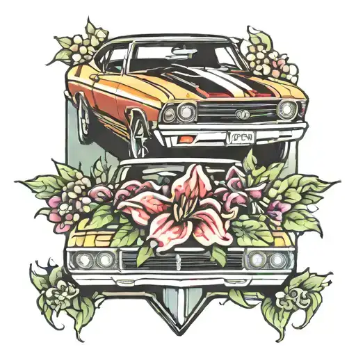 1969 Chevelle and flowers tattoo design idea