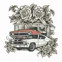 1969 Chevelle and flowers tattoo design idea