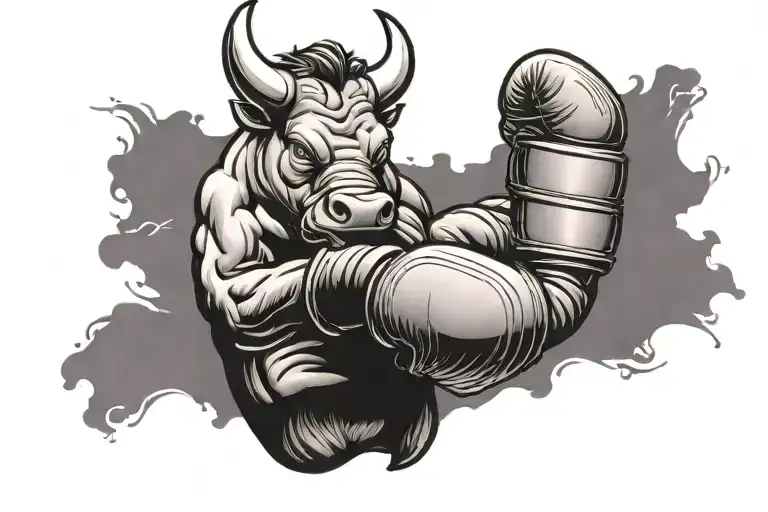 bull wearing boxing gloves hanging off one tattoo design idea