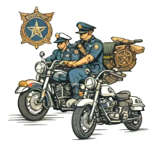police and Marine riding Harleys with Japanese and Masonic emblem on motorcycles  tattoo design idea
