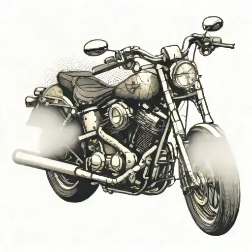 An elegant and dynamic design of a Harley motorcycle in motion with a Christian cross integrated into the design, showcasing your faith and passion for motorcycles tattoo design idea