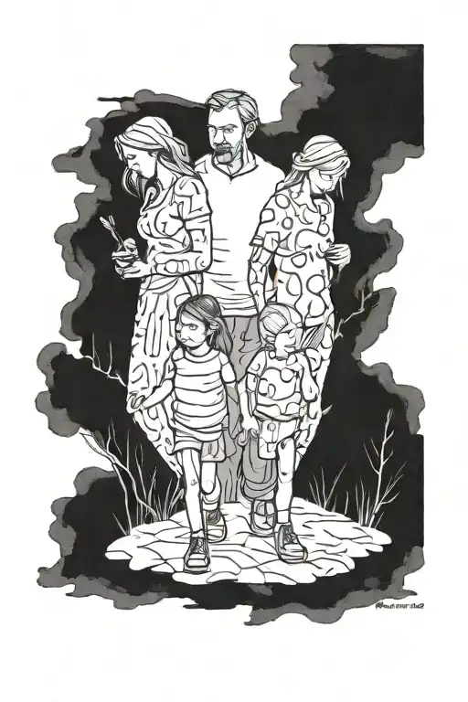 2 daughters and dad walking tattoo design idea