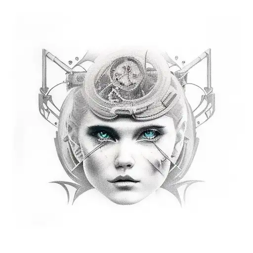 saw movie theme with billy doll and leg iron tattoo design idea